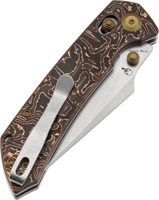KANSEPT Fenrir Pocket Knife3.48'' Stonewashed CPM S35VN Harpoon Sharp BladeCopper Carbon Fiber Handle with Crossbar LockThumb Stud Pocket Clip for EdcCamping Survival Hiking Folding Knives K1034V3
