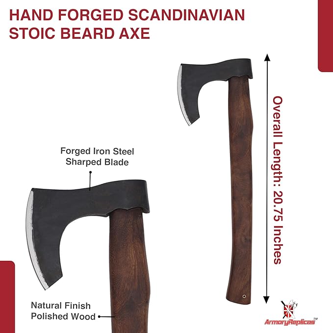 Armory Replicas™ Viking Bearded Battle Axe – Hand Forged Iron Steel Blade with Rustic Finish &amp Sheesham Wood Handle 20.75