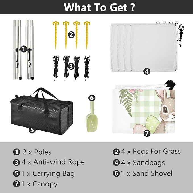 xigua Easter Bunny Beach Tent Sun Shelter with Carrying Bag - Silver Coated Oxford Fabric Beach Canopy for Beach Camping Fishing - Includes Windproof Ropes Sandbags &amp Stakes