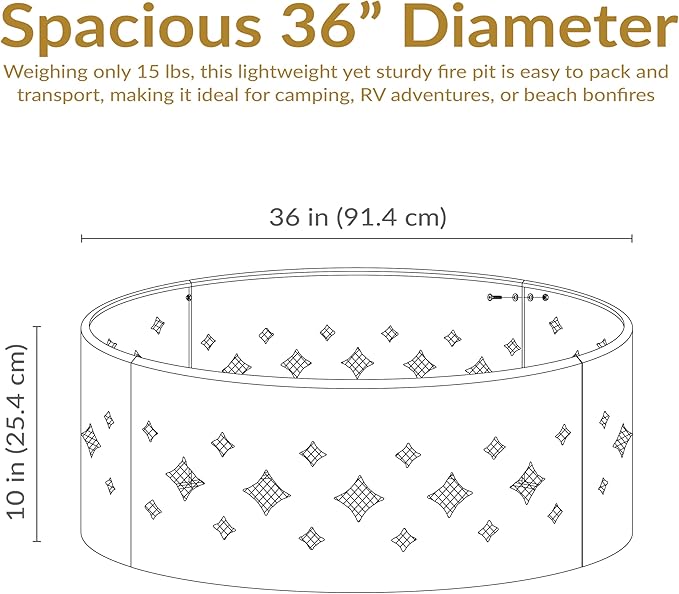 Sunnydaze 36-Inch Outdoor Fire Pit Ring with Poker - Round Heavy-Duty Steel Fire Ring for Camping or Backyard - Diamond - 10 H