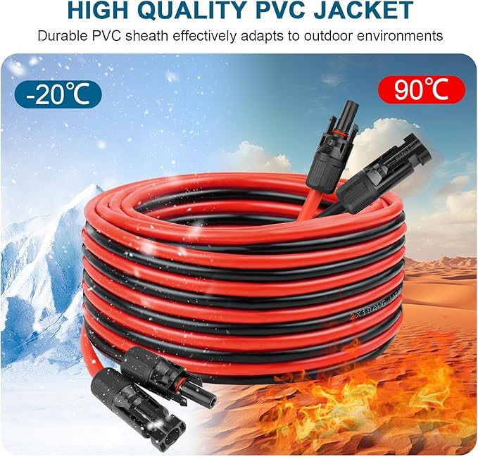 10 AWG Solar Extension Cable 200FT Flexible Solar Panel Wire with Male to Female Connector Parallel Tinned Copper Wire for Solar Panel Automotive RV Boat Outdoors
