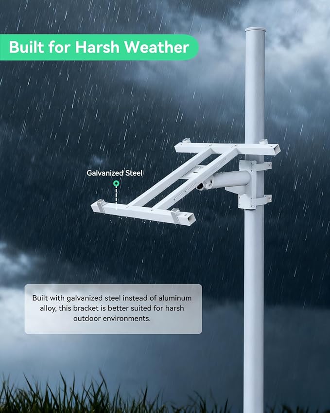 LINOVISION Pole Mount Bracket for Solar Panel 50W to 150W Solid Galvanized Steel Structure and Adjustable Tilt Angle