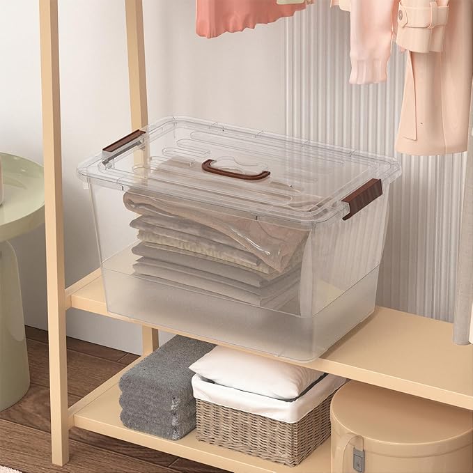 32 QT Plastic Storage Bins with Lids Large Stackable Storage Containers for Organizing Clear Storage Box for Laundry Closet Kitchen.5 Packs
