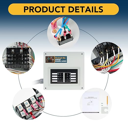 50 Amp Manual Transfer Switch Kit Indoor Pre-Wired 10-Circuit Selector - Replacement for Generac 9854 - Compatible with XG10000E XP10000E GP15000E GP17500E Portable Generators