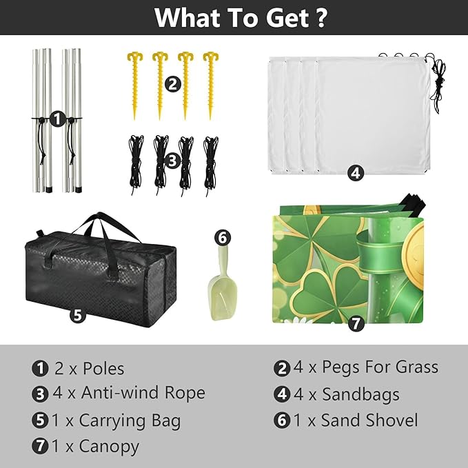 Beach Canopy with Windproof Ropes &amp Sandbags Beach Tent Sun Shade Sun Shelter for Camping Trips Fishing Backyard Fun or Picnics St. Patrick's Day