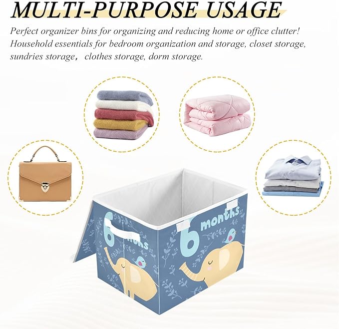 6_months Storage Bins with Lid Stackable Organization Storage Fabric Storage Bin for Home Studyroom Office Basket