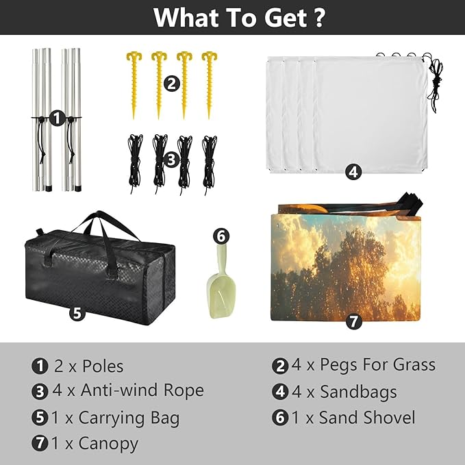 Car Window Outside Sunrise View Beach Tent Sun Shelter Set UPF50+ UV Protection 10.5 x 9.19 FT Camping Shade Canopy with Sandbags Sand Anchors Carrying Bag and Others