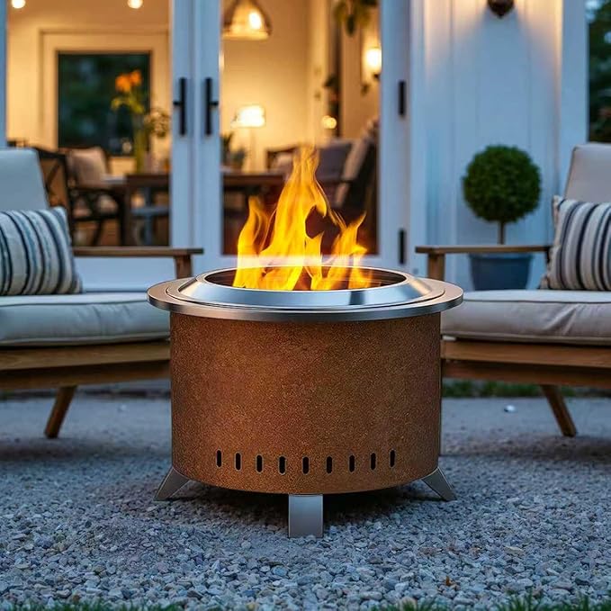 Verdeluxe Smokeless Fire Pit22 Inch Stainless Steel Firepit Outdoor Wood Burning Fire Pit with CoverSmokeless Firepits for Outside Backyard Patio Garden Camping(Rusty)