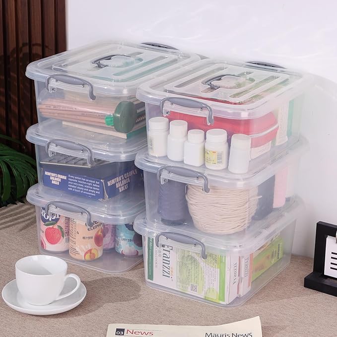 2 Pack Storage Organizer Bins 8 L Latching Box with Handle Stackable Storage Containers for Organizing
