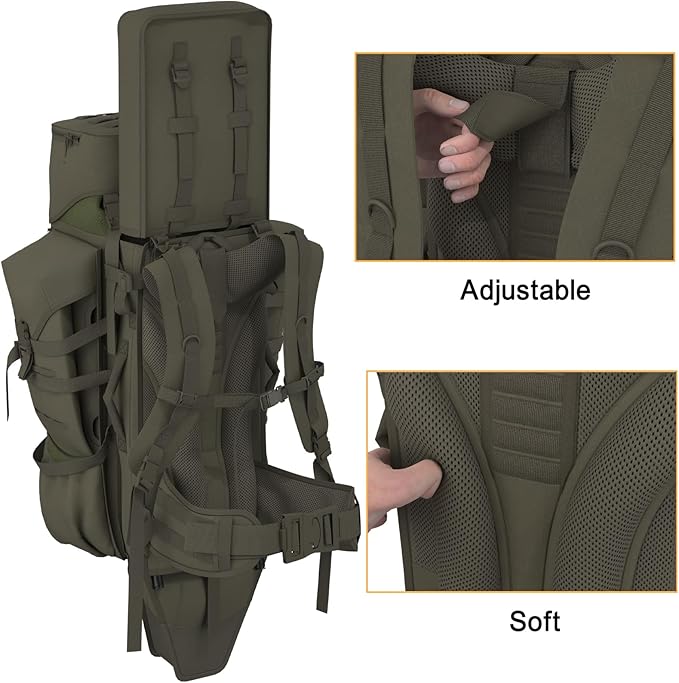 MT Military Hunting Rucksack with Detachable Carry System – 77L Backpack with Aluminum External Frame for Camping Hunting