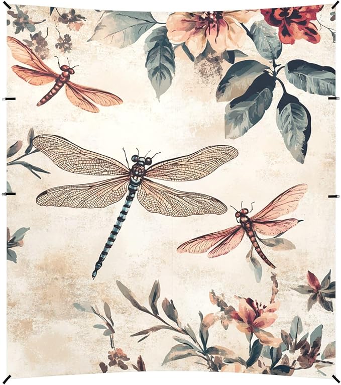ALAZA Vintage_Dragonflies Floral Beach Tent Sun Shelter Portable Canopy Sunshade for Outdoor Camping Picnics Backyard Fun 10x9 ft