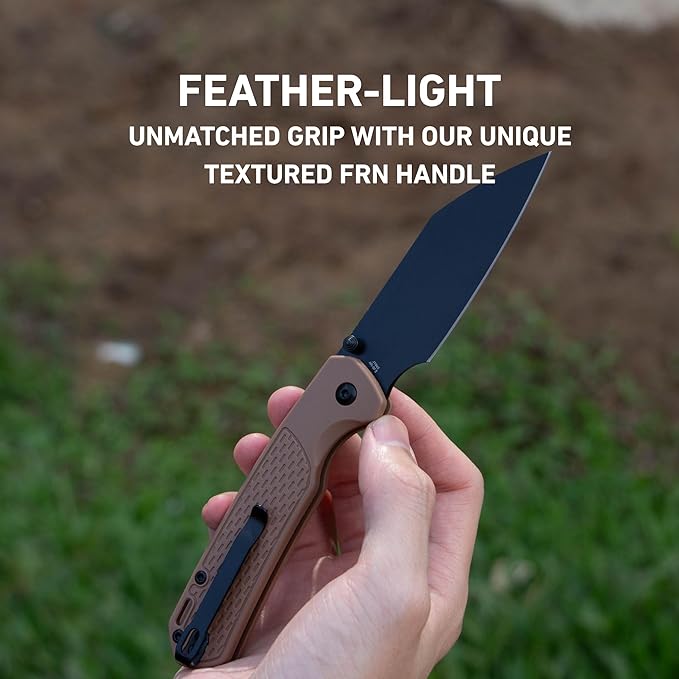 CJRB Pyrite-Light Pocket Knife 3.34'' Upgraded AR-SFII Steel Blade FRN Handle Sharp EDC Knives for Camping Survival Hiking(J1945 Brown)