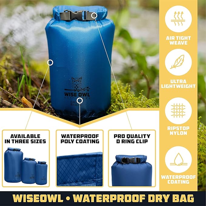 Wise Owl Outfitters Waterproof Dry Bag 3-Pack – Lightweight &amp Airtight 5L/10L/20L Small &amp Large Dry Bags for Kayaking Beach Travel Boating Hiking
