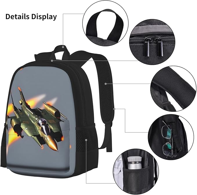 3pcs Backpack Sets Jet Fighters Printed Backpacks Set With Lunch Bag Pencil Pouch