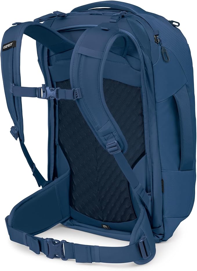 Osprey Farpoint 40L Men's Travel Backpack - Carry On Bag with Laptop Sleeve and Toiletry Pocket Antique Blue