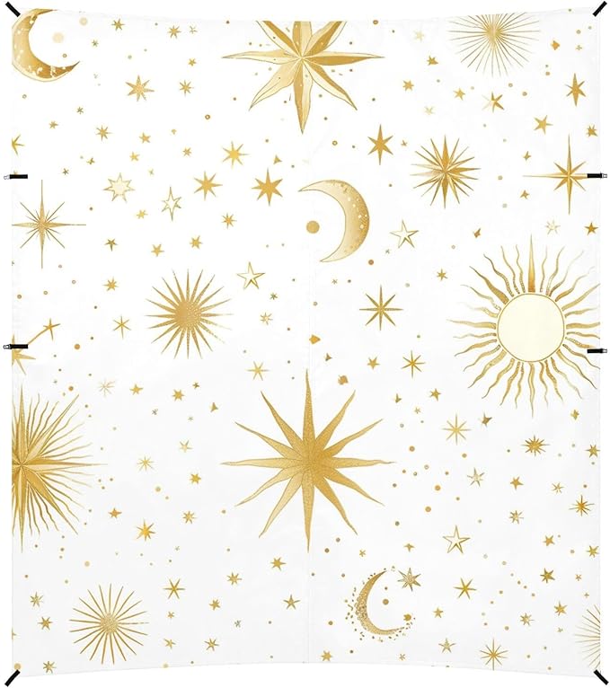 ALAZA Golden Constellations Crescent Sun and Stars Beach Tent Sun Shelter Portable Canopy Sunshade for Outdoor Camping Picnics Backyard Fun 10x9 ft