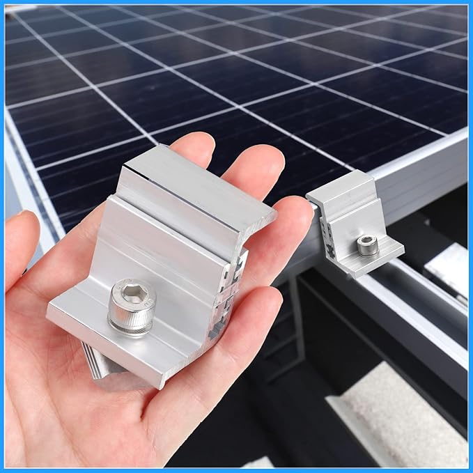1.06 Inch Solar Panel Bracket Aluminum Solar Mid Clam with Mounting Brackets 32-50 mm Clamps Adjustable End Panel Clamps(28 Pieces)