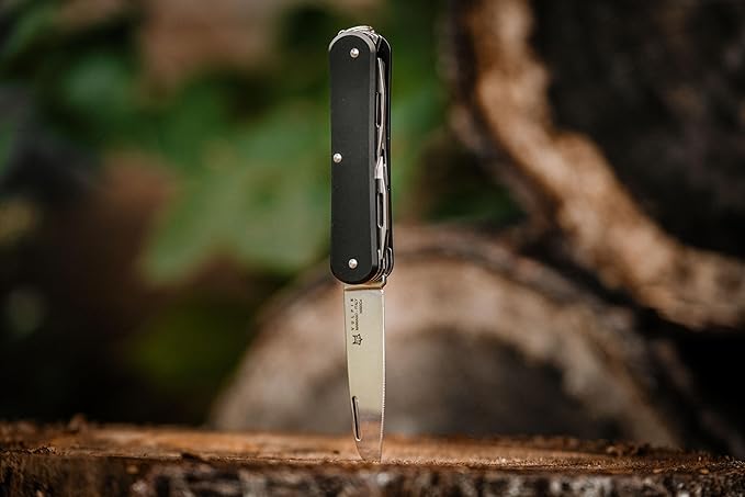 Fox Knives Vulpis FX-VP130-F4 Slipjoint Folding Knife 4-in-1 Multitool 2.17in Blade Bottle Opener Can Opener Flat Head Screwdriver Scissors - Compact Versatile Minimalist Pocket Knife (Black)