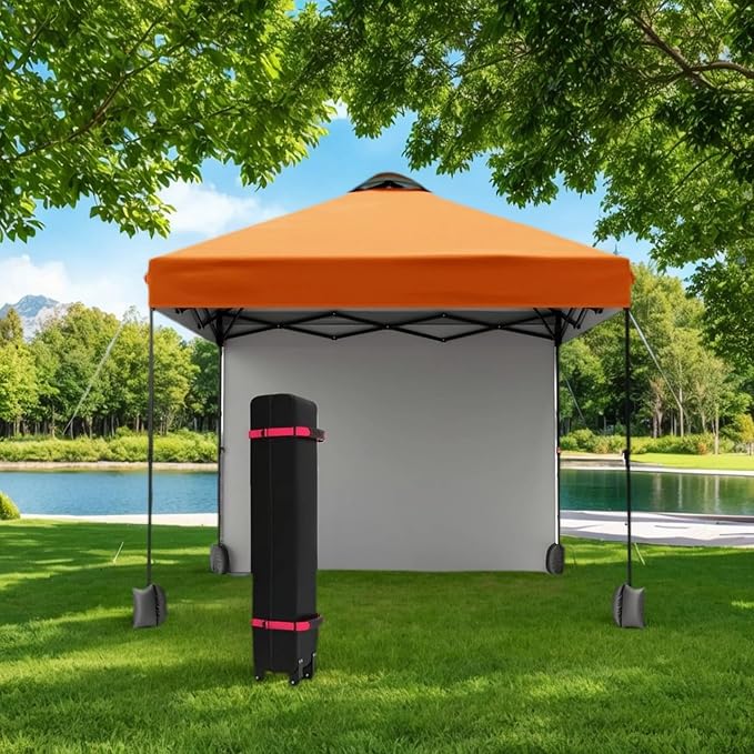 10x10ft Pop Up Canopy Tent With SidewallOutdoor Freestanding Sun Shelter Picnic and CampingInstant Shade Tent With Vented Roof for Beach &amp Events - Includes Storage BagSandbagsStakes&ampRopes