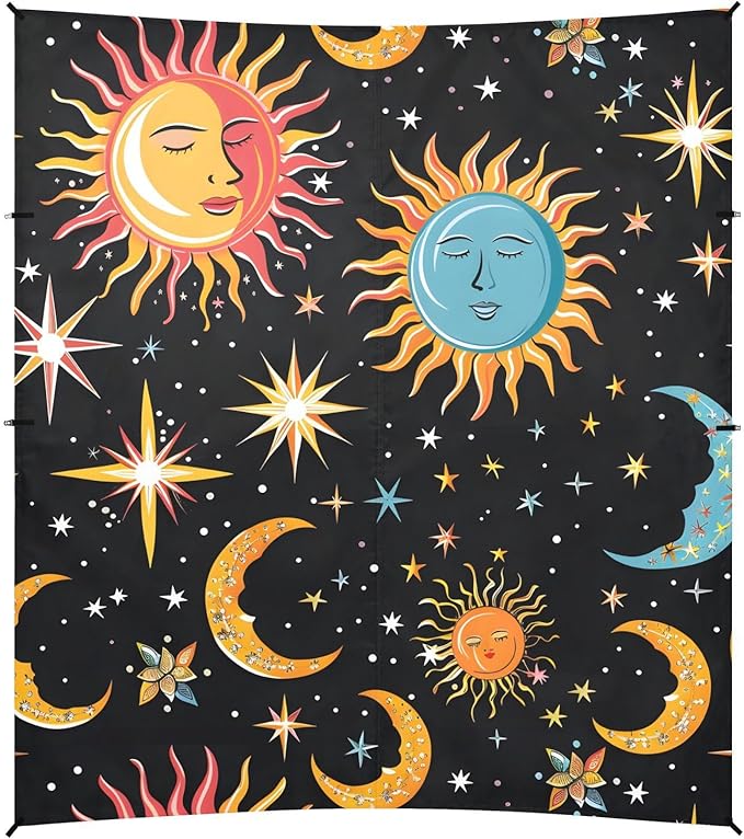 ALAZA Sun Moon Star Starry Sky Cartoon Beach Tent Sun Shelter UPF50+ Protection Beach Shade Canopy w/ 4 Sandbags for Outdoor Camping Fishing Backyard Fun Picnic 10x9 ft