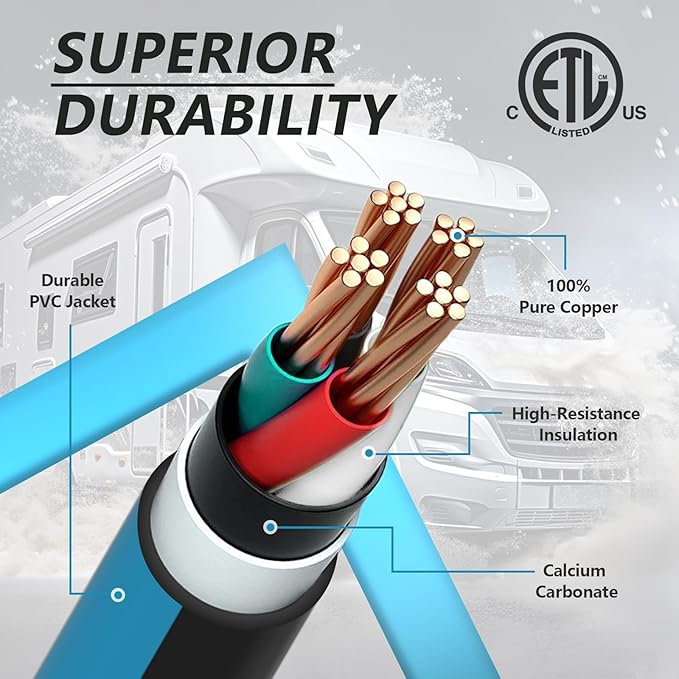 50 Amp 50 Feet RV Extension Cord 14-50P to SS2-50R Heavy Duty STW Generator Extension Cord for RV Camper and Generator to House with Locking Connector ETL Listed (Black&ampBlue)