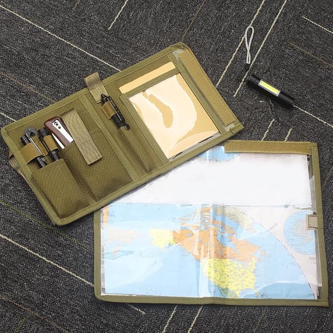 Tactical Map Case with 11×15in Clear Window Waterproof Foldable Map Storage Bag for Outdoor Camping Hiking Cycling