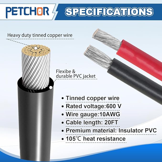 10AWG Solar Connector to XT60 Adapter Extension Cable 20FT Solar Panel to XT60 Charge Extension Cable for Portable Power Station Solar Generator RV Foldable Solar Panel