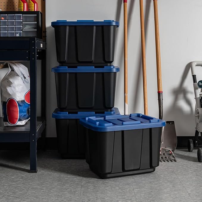 4 Pack 48QT Heavy Duty Plastic Storage Bins with Latching Lids Stackable Containers with Reinforced Handles for Garage Home Basement &amp Shed Organization