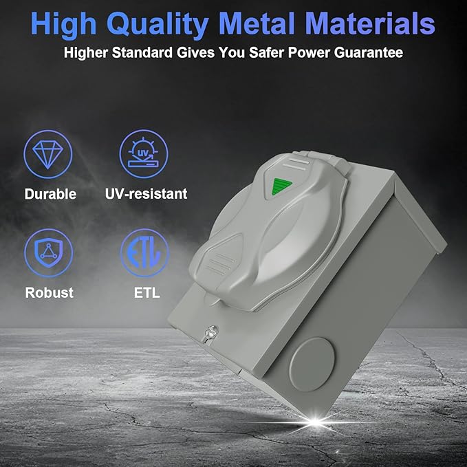30 Amp Generator Inlet Box Pre-Drilled NEMA L5-30P 30A 125V Generator Power Inlet Box for 3 Prong Generator Cord ETL Listed Waterproof Dust Proof for Outdoor Use
