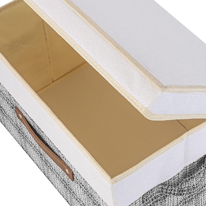 TYEERS Collapsible Storage Bins with Lids Patchwork Design Washable Fabric Storage Boxes 14.9x9.8x9.8 inches 3 Pack Gray