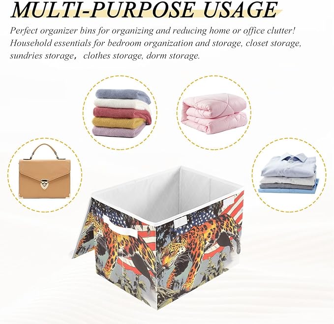 Storage Cube with Lid Panther America Print 16.5×12.6×11.8 IN 1 Pack Collapsible Large Capacity Foldable Storage Basket Bin Organizer