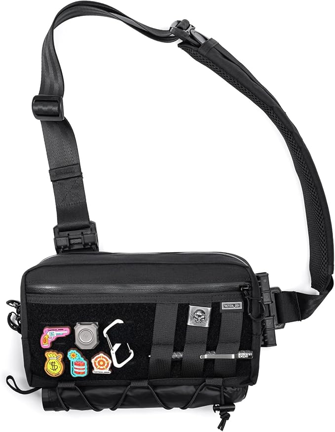 TACTICAL_GEEK Cache L3 EDC Sling Bag Chest Lightweight Shoulder Daypack 500D Nylon Travel Hiking Concealed Carry Crossbody Bag Tactical Backpack Hiking Ambidextrous Strap Black