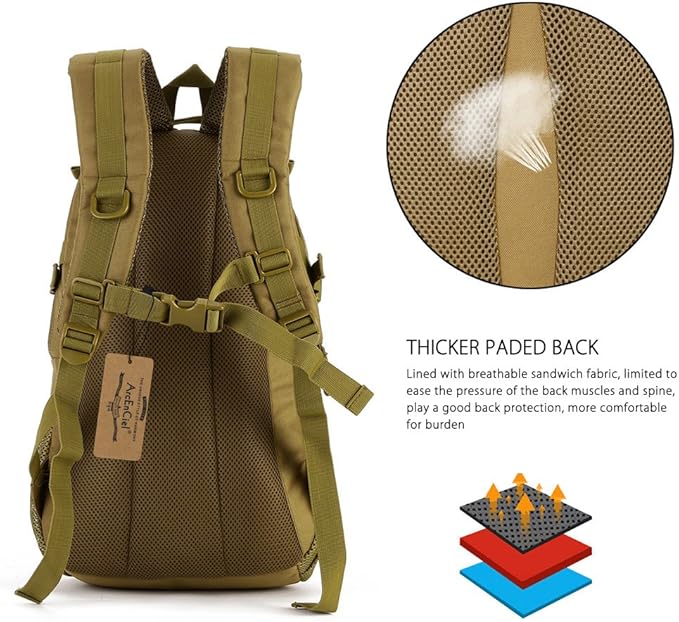 ArcEnCiel Motorcycle Tactical Backpack for Men - With Rain Cover &amp Patch Water Resistant for Hiking Commuting &amp Outdoor