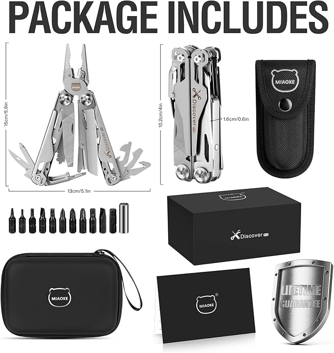 MIAOKE Multitool 23 in 1 with Premium Gift Box Screwdrivers Saw Screwdrivers Bottle Opener Pliers Camping Knife Cool Gadgets for Men Best Gift for Boyfriend Son Dad Him Husband (Silver-Discover)