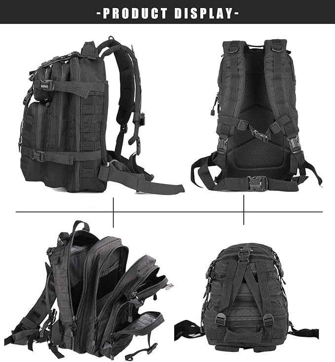 Miramrax Small Tactical Backpack Military Daypack - 30L Backpack for Men Molle Assault Pack Bug Out Bag for Hiking Camping Travel Army Hunting Rucksack Trekking (Black)