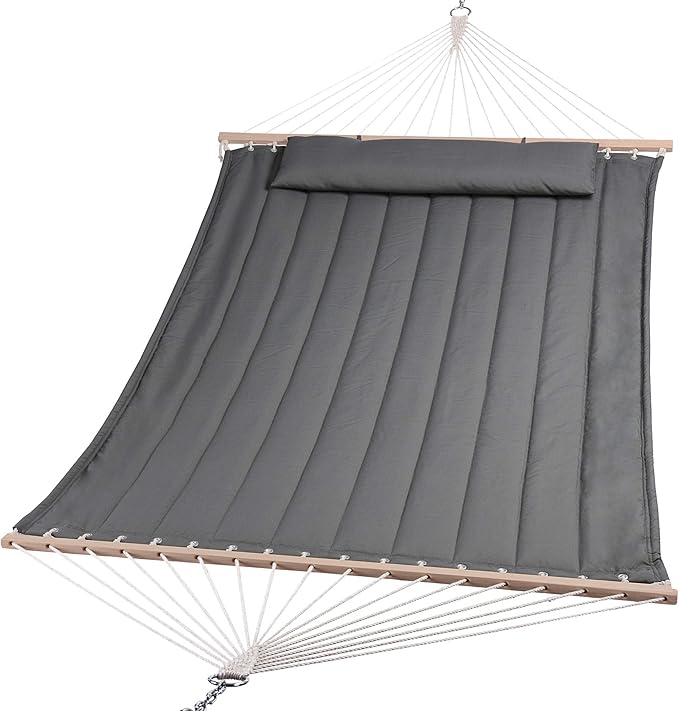 SUNCREAT Heavy Duty Hanging Tree Hammock 475 lbs Capacity Two Person Hammock with Large Soft Pillow Tree Hooks Gray