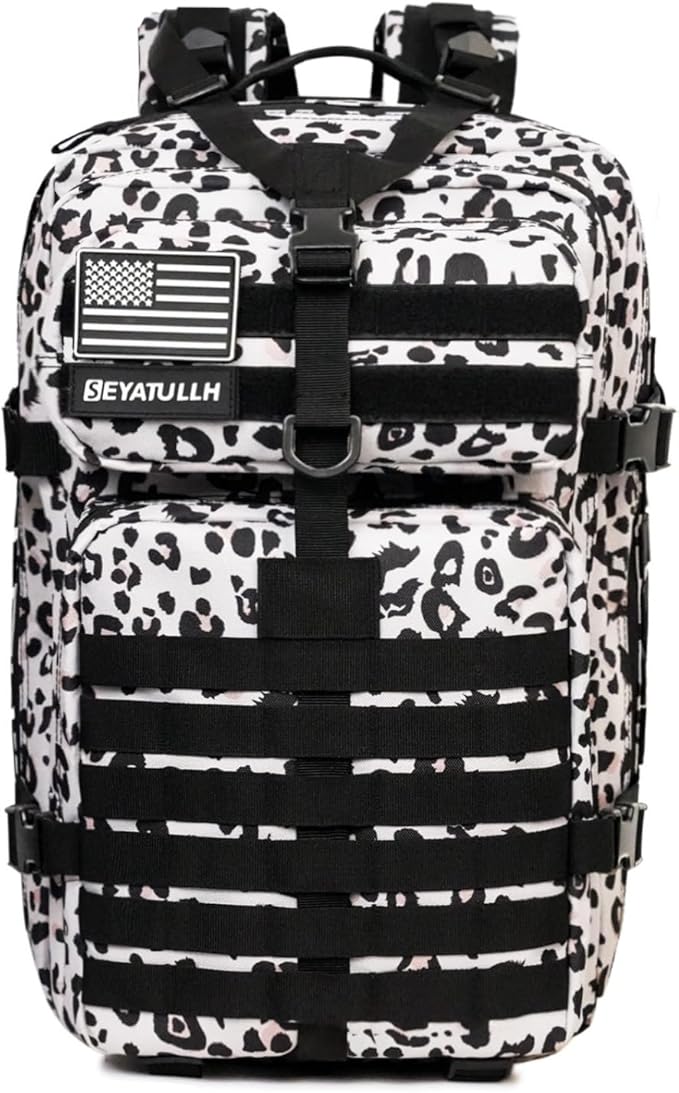 45L Military Tactical Backpack for Men &amp Women Bug Out Bag Assault pack Molle Daypack Hiking Trekking Rucksack (Leopard print)