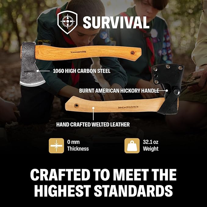 Condor Tool &amp Knife Greenland Hatchet | Solid Hatchet Axe with Handcrafted Welted Leather Sheath | 1060 High Carbon Steel Throwing Axe with a Burnt American Hickory Handle | 5.9in Blade | 32.1oz