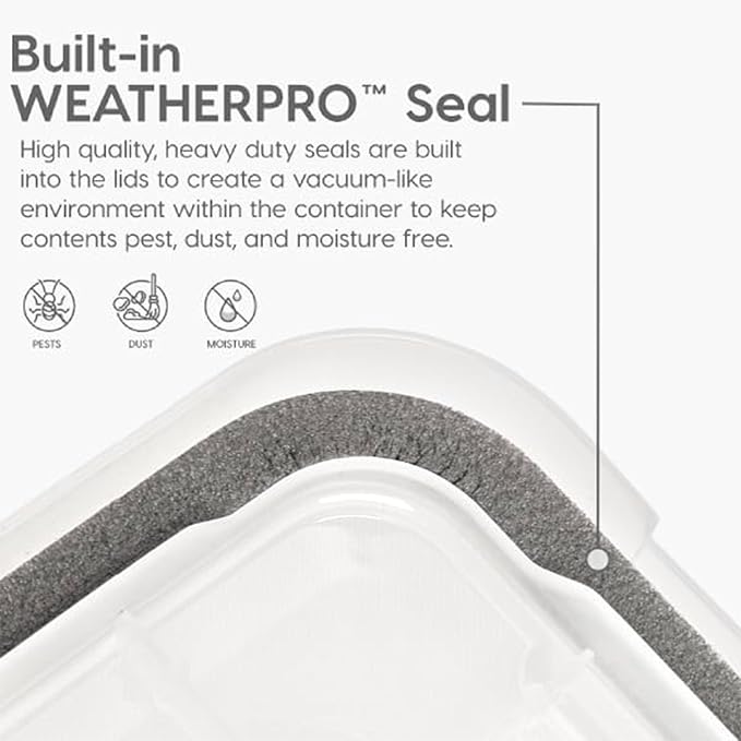 IRIS USA WeatherPro 63 Qt Storage Bins with Lids 4 Pack BPA-Free Plastic Gasket Box with Tight Latch and Seal Stackable Nestable Tote Tub - Clear/Black