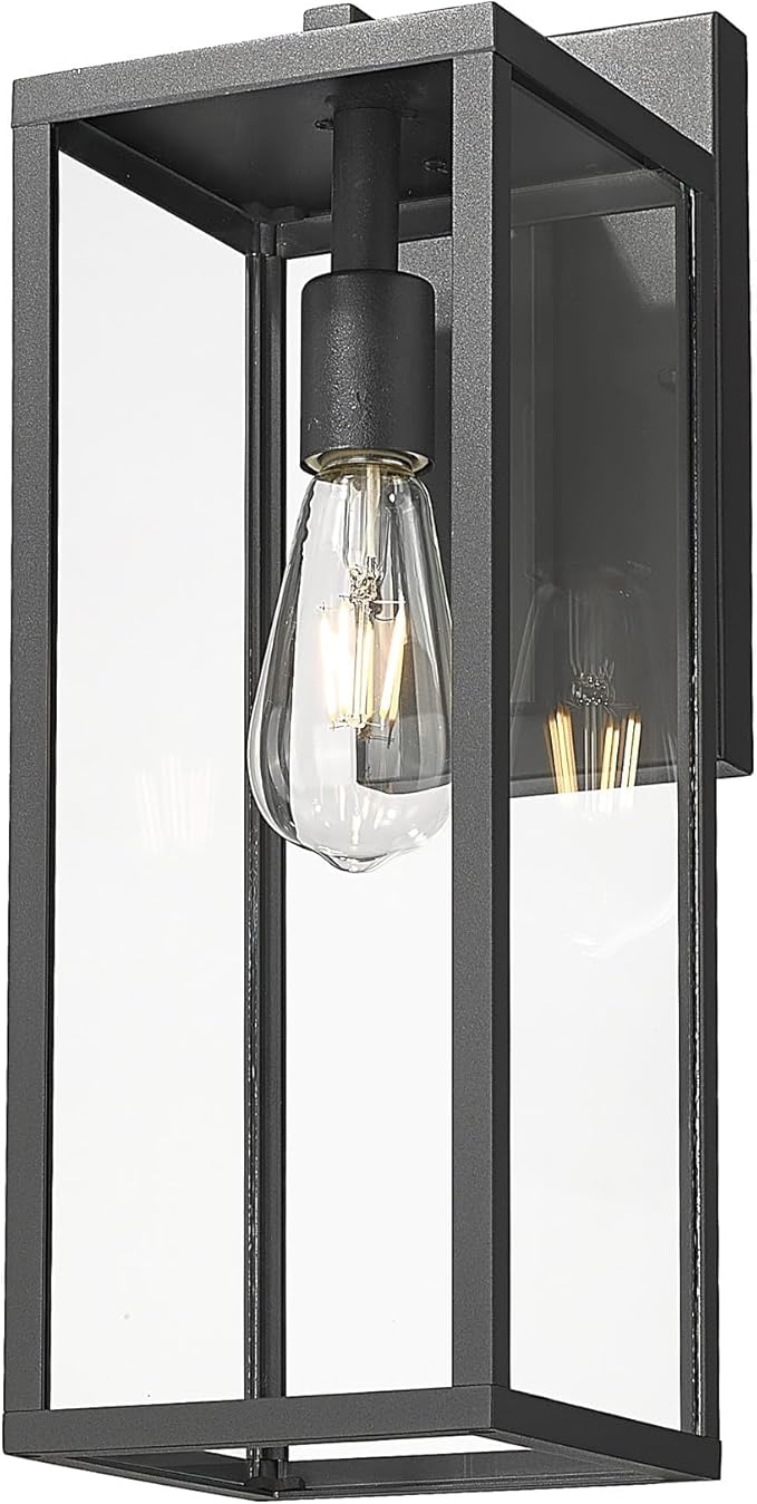Bestshared Dusk to Dawn Sensor Outdoor Wall Lantern 18 Inch Tall Large Exterior Wall Lights Anti-Rust Modern Black Outside Lamp for House Front Porch Doorway Patio (Black 18 H)