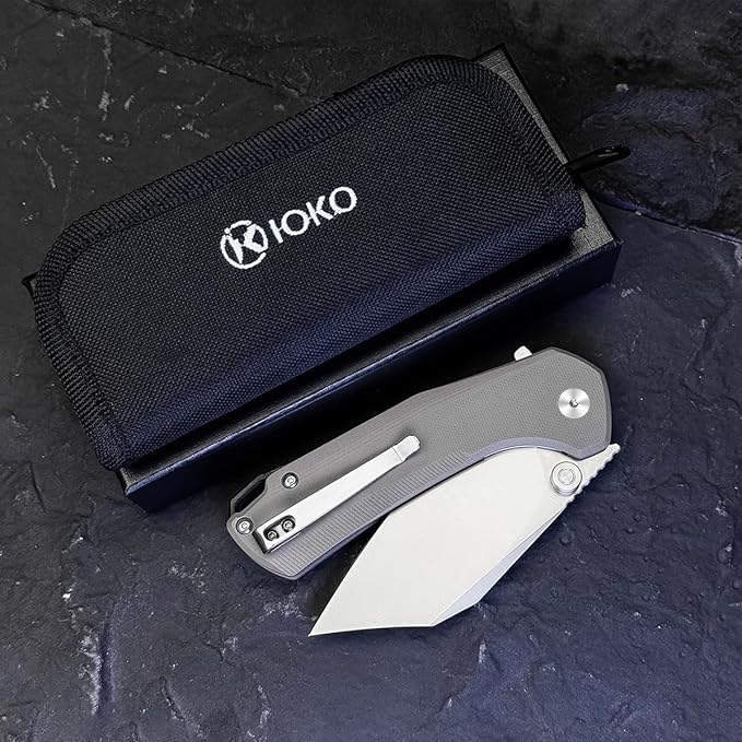 ioko Folding Pocket Knife 3.5-Inch D2 Steel Blade G10 Handle EDC Camping Survival Knife with Clip (Brown)