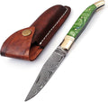 Damascus steel blade Laguiole style Folding knife by Damascus depot 8.5 Long with 4 hand forged custom twist pattern Blade. unshrinkable Resin scale exotic color with brass bolster and Pommel. Cow