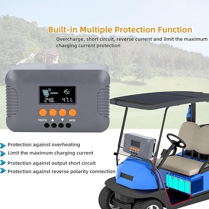 Boost MPPT Solar Charg Controller 24V 36V 48V 60V 72V 10A MPPT Charg Controller for Sealed Gel FLD Li Battery Solar Panel Battery Regulator for Golf Carts Electric Vehicles