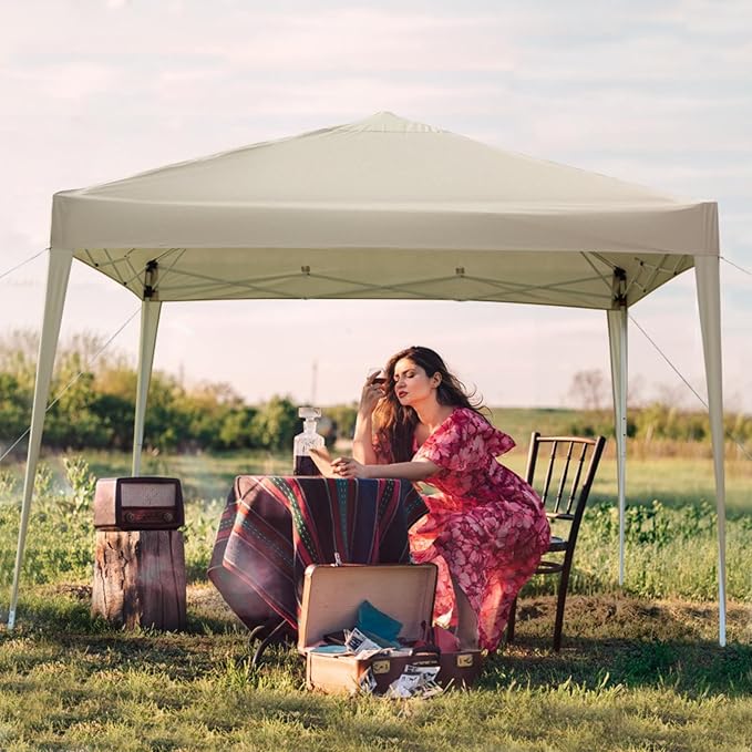 10'x10' Right-Angle Waterproof Outdoor Party Canopy Folding Tent with 2 Doors4 Sidewalls and 2 WindowsGazebo SunWall for Backyard BBQ Picnics Patio Garden Camping