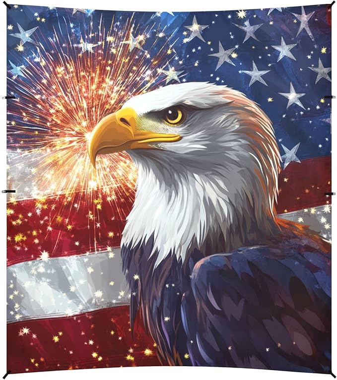 ALAZA Independence Day Flag with Eagles Firework Beach Tent Sun Shelter Portable Canopy Sunshade for Outdoor Camping Picnics Backyard Fun 10x9 ft