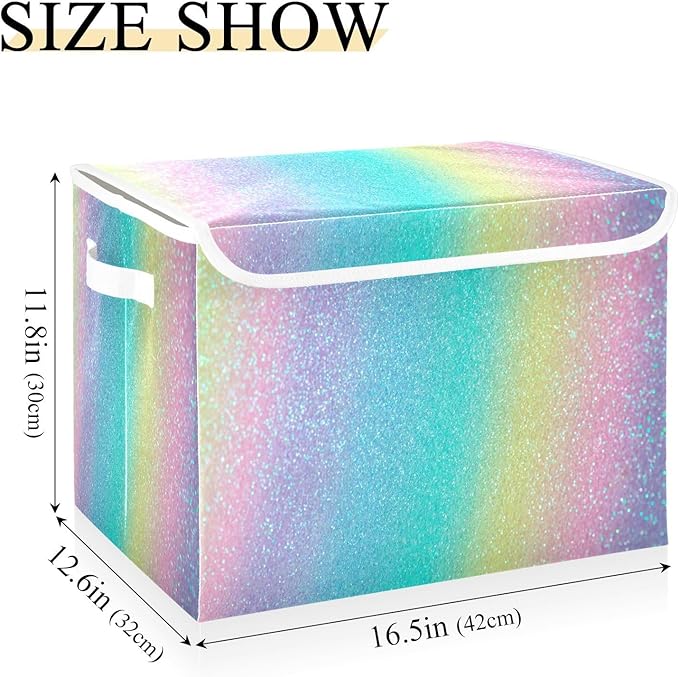 Iridescent Rainbow Glitter Gradient Stock Storage Container with Lid Stackable Bed Storage Clothing Storage Containers