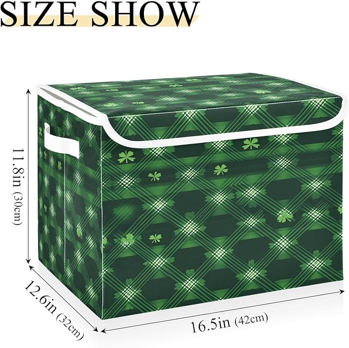 Clover Plaid Fabric Storage Bins with Lids and HandleFoldable Storage Bins with LidsCloset Organizers for Clothes Storage Room Organization Office Storage Chest Organizer