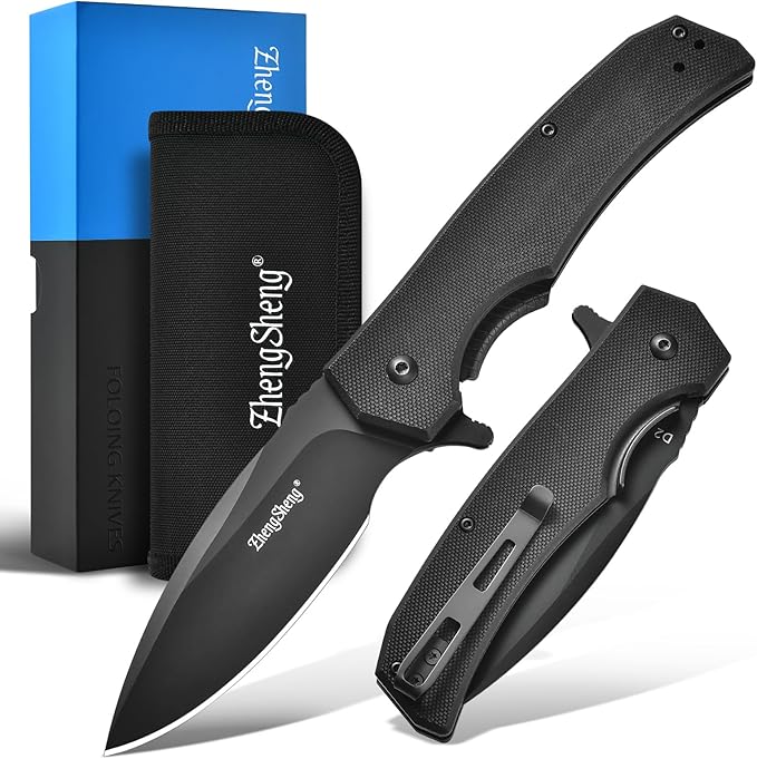 ZhengSheng Praxis Folding Pocket Knife 3.6 PVD Titanium Coating D2 Steel Blade Foldable Knife with G10 Handle Lightweight Camping Survival Hiking Knives