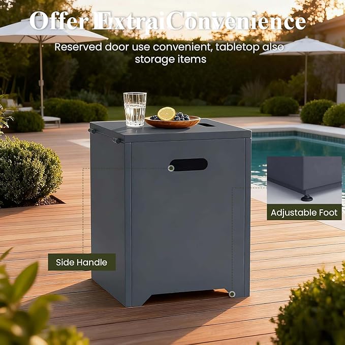 LayinSun 42 Inch Outdoor Fire Pit Table for Outside Patio 55000BTU Rectangle Propane Firepit with Hidden Fuel Tank Glass Wind Guard Waterproof Cover and Lid