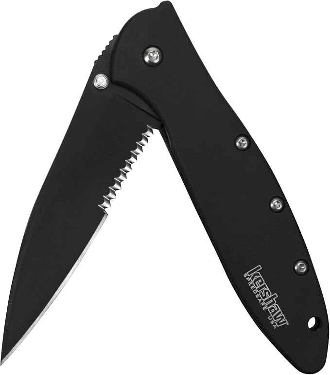 Kershaw Leek Black Serrated 3 Blade Pocketknife Bundle Appa 2.75 Serrated Tactical Folding Pocket Knife